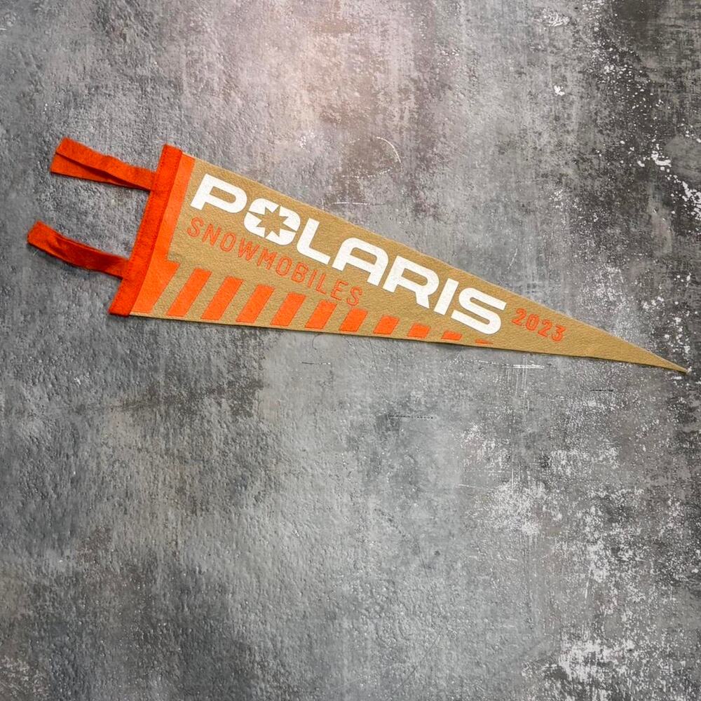 Polaris Snowmobiles Cream & Orange Pennant. Oxford Pennant Vintage